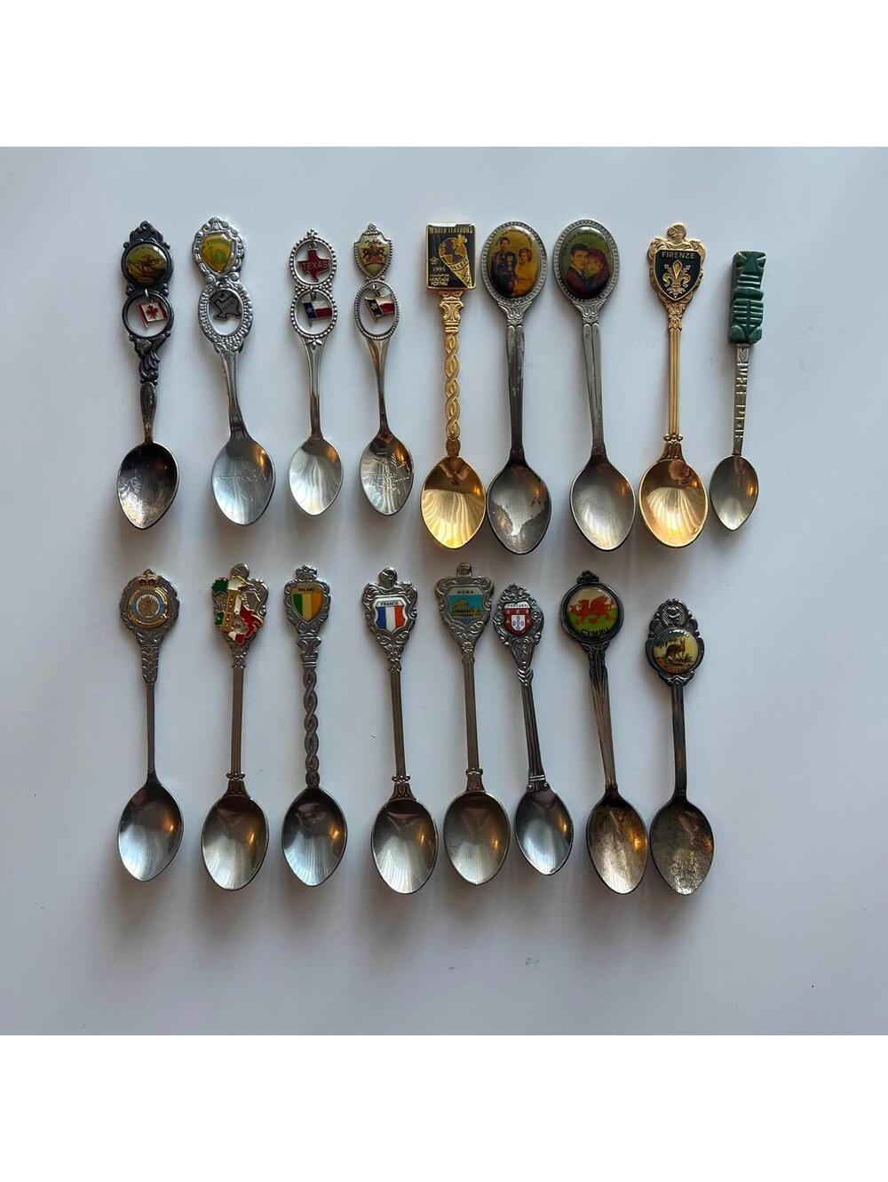 Vnt Souvenir Spoon Lot (18 pcs) Travel Countries Texas Europe Enamel Collectible